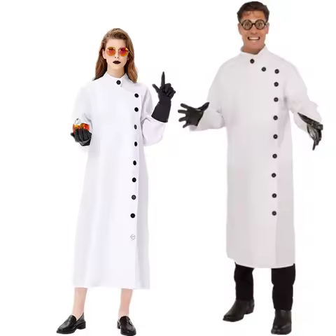 Men Women Long White Coat Nurse Doctor Costume Mad Scientist Cosplay Halloween Doctor Nurse Costume