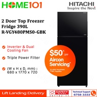 Hitachi 2 Door Top Freezer Fridge 390L R-VGY480PMS0