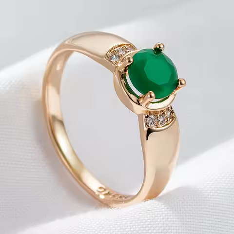 Wbmqda Luxury Emerald Genuine Jewelry Ring For Women 585 Rose Gold Color With White Natural Zircon E
