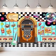 50s Retro Diner Party Backdrop 50s Retro Rock and Roll Diner Classic Decoration Banner 1950s Sock Ho