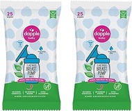 Dapple Baby Breast Pump Cleaner Wipes, Fragrance Free, 25 Count (Pack of 2) - Travel Breast Pump Cle
