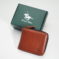 POLO HILL Mens Genuine Leather Short Ziparound Bi-Fold Wallet M-PHW-8048