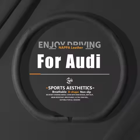 Breathable Leather D-Cut Auto Car Steering Wheel Cover For Audi A4 B5 B6 B7 B8 B9 Facelift ,Non-slip