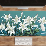 White Lily Desk Mat, Nature-Inspired Mat, Cute Mousepad, Kawaii Mousepad, Floral Desk Mat, Anime Desk Mat, Extended Mouse Pad Large Desk Mat