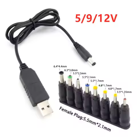 8in1 5V USB to DC 5V 9V 12V 5.5x2.1mm 3.5mm 4.0mm 4.8mm 6.4mm 5.5x2.5mm Plug Power Supply Cable Char