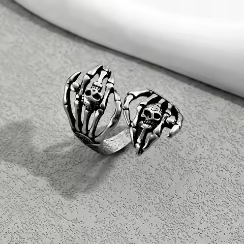 Halloween Skeleton Hand & Skull Ring Vintage - Style Open Ring Gothic Party Jewelry For Women