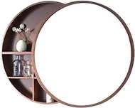 Luxury 60cm Round Bathroom Mirror, with Cabinet Storage Makeup Cosmetics Wall Mounted Mirrors Bath Salon (B 70CM)