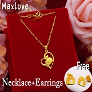 Gold 916 Original Singapore Pure Gold Necklace Set for Women Jewellery Set Free Gold Earrings Pendan