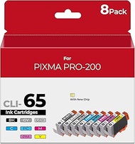 CLI-65 Ink Cartridges with Chip for PIXMA PRO 200 Printer - Compatible with Canon CLI-65 CLI65 Ink C