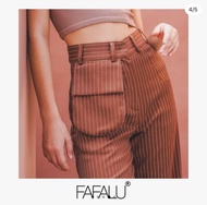 [FAFALU Stripe Pocket Pants] BrownPink Stripe Pocket Pants กางเกงขายาว 5 ส่วน ทรงตรงลายทาง