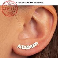 1 Pair 925 Sterling Silver Customized Y2K Hip-Hop Style Name Earrings, Unisex Streetwear Fashion Jew