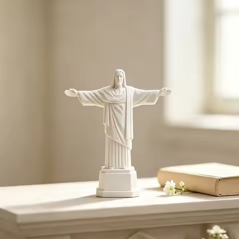 Christ The Redeemer 3D Printed Statue Geometric White Jesus Figurine Mini Sculpture Desktop Ornament