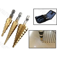 3PCS HEX SHANK HSS TITANIUM COATED STEP DRILL SET 3-20MM (SD3X0320H)