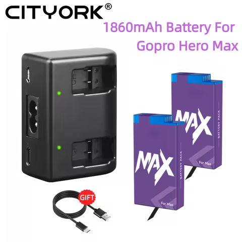 1860mAh Battery For Gopro Max Rechargeable Battery With LED Type-C Charger for GoPro Max 360 panoram
