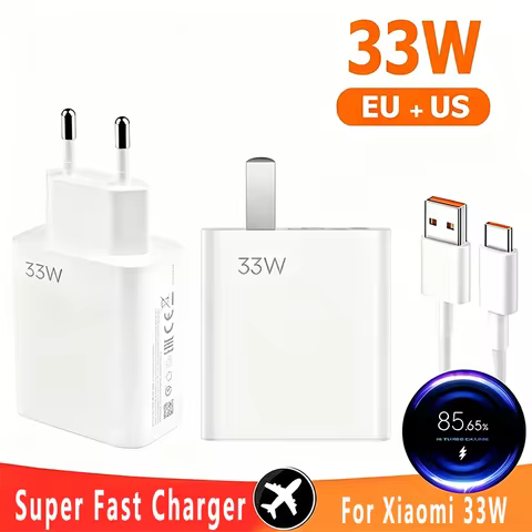 For Xiaomi 33W Turbo Charger Fast Charge EU Adapter For Mi 10T 10S Poco X5 X3 M5S F3 Redmi Note 13R 
