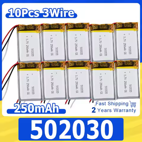 10pcs 3.7v 250mAh 0.925Wh Li Lithium Battery 502030 Li-ion 3-Wires Thermistor Repair GPS Bluetooth S