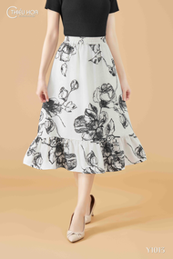 Chân váy thiết kế nữ tính mềm mại với chất liệu Lụa mango in họa tiết hoa mềm mại CV4Y1013 Thời tran