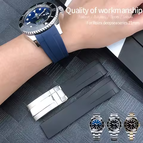 21mm Silicone Rubber Watch Band Replacement for Role Rolex DEEPSEA Sea-Dweller 126660 Blue Black Div