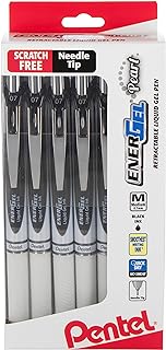 Pentel EnerGel PEARL Retractable Liquid Gel Pen, 0.7mm Medium Line, Needle Tip, Black Ink, 12 Pack Window Box