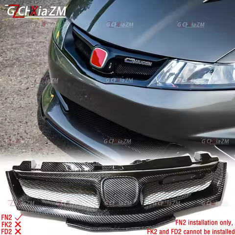 For 2006-2012 Honda Civic FN2 TYPE R True Carbon Fiber Shining Black Front Grille Mugen Style Automo