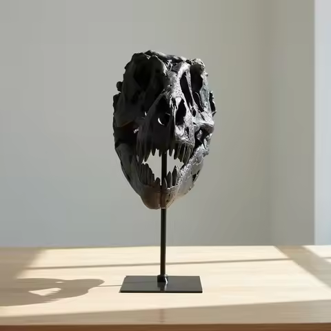 Dinosaur Fossil Figurine Resin Replica Head Sculptures with Bracket Skull Sculptures Home Office Dec