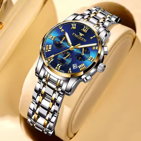 FNGEEN Luxury Quartz Watch Women Elegant Stainless Steel Watch Luminous Waterproof Date Wristwatch L