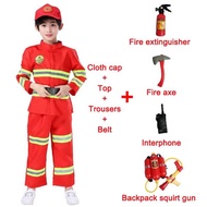 2023 Halloween Cosplay Children Firefighter Uniform Children Sam Fireman Role Work Clothing Suit Bo
