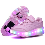 GTR TOP★GRAZIA เด็กชาร์จ USB สีดำสองล้อรองเท้าผ้าใบไฟ Led ลูกกลิ้งรองเท้าสเก็ตสำหรับ Led รองเท้าสำหรับเด็กผู้ชายเด็กผู้หญิง 1205