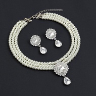 French Beaded choker Necklace Imitation Pearl Square Rhinestone Fashion Collar Jewelry Jewelry Set26