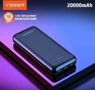 powerbank 20000mah VEGER X200 3ports USB output 2.4 A real capasity