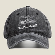 2025Traction Avant with car silhouette automotive - themed design  Adult Washed Denim Casual Hat for