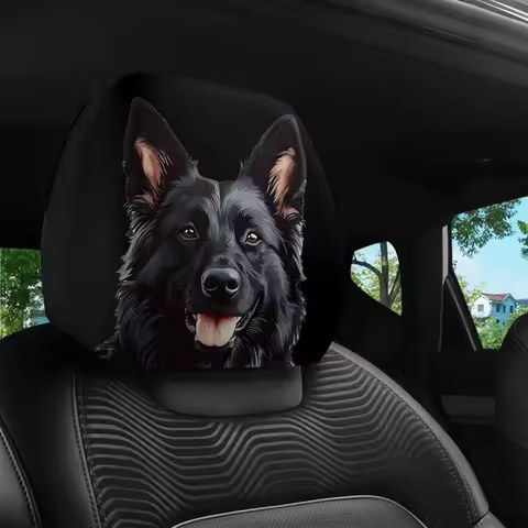1pcs Black German Shepherd Print Car Headrest Covers, Car Interior Decor, Fit, Washable, Easy To Ins
