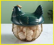 ◭ ▼ ✁ 【COD】Large Stainless Steel Mesh Wire Egg Storage Basket with Ceramic Farm Chicken Top and Han
