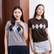 Chocochips - Journey Top Knitted Top Wanita Short Sleeve/ Collared/ POLO argyle Pattern/ Casual Mode