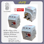 SUM 3 Way 3 Pin Adaptor With Switch(With & Without Surge Protection)