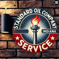 CIFbuy Vintage 2D Metal Tin Sign, Retro Standard Oil Indiana Service Round Wall Decor for Home Garag