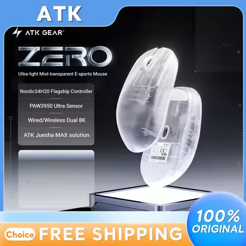 ATK GEAR Zero Lightweight Ergonomic Wired Wireless Gaming Mouse PAW 3950Ultra Nordic 54H20 Dual 8K F