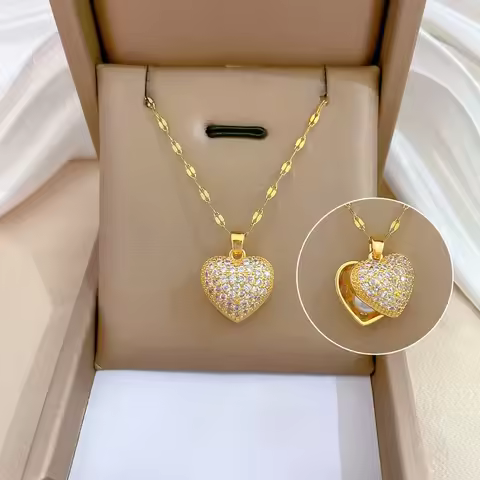 Fashionable and Luxurious Peach Heart Pearl Oyster Necklace, Personalized and Versatile Stainless St