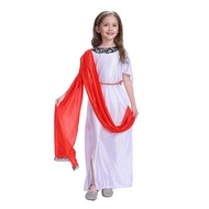 Roman Greek Goddess Halloween Costume Dress Toga Goddess Outfit Set with Headband for Girls