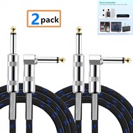 2-Pack Black-Blue Braided Guitar Cable Pure Copper Core 6.35mm 1/4" TS Cable for Guitar Bass Amplifi