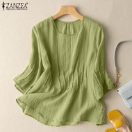 Esolo ZANZEA Women Causal Plain Basic Top สุภาพสตรีฤดูร้อนผ้าฝ้ายลินินแขนสั้นเสื้อเสื้อ Tee #2