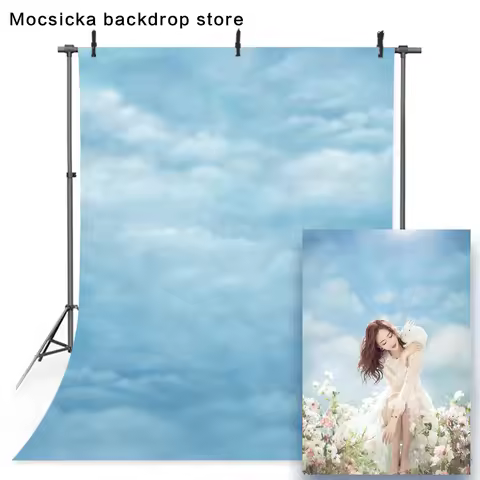 White clouds photography backdrop blue sky background for photo studio portrait head shot photograph