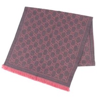 GUCCI 133483 GG 羊毛圍巾，玫瑰粉色，迷你流蘇，可作圍脖、披肩或圍巾使用，帶原裝盒，意大利​​製造，女士款，成色極佳。