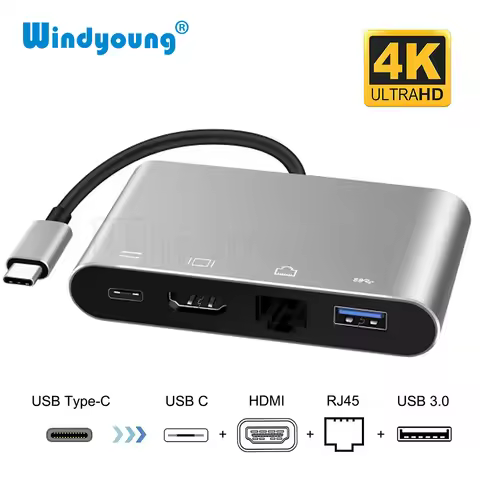 4 in 1 USB Type-C to HDMI 4K RJ45 Gigabit Ethernet Type-C PD OTG Hub Adapter 3 in 1 USB Type-C HUB f