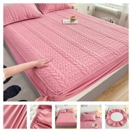 1 PC Antibacterial Quilting Thickend Fitted Sheet Solid Pink Bed Mattress Cover Single Queen King Size Bedsheet Pillowcase