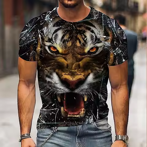 Men's T-Shirt With Print 3d Tiger Print Tees Tops Fashion Men Animal Pattern T Shirt Oversized Stree