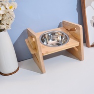 Stand Tilted Adjustable Raised Puppy Cat Food Water Bowls Elevated Stainless Dog Bowls with Bamboo  