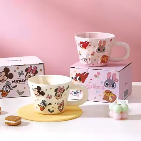 Disney Winnie Mickey Minnie Donald Duck Zootopia Judy Nick Ceramic Mug 350ml Cute Cartoon Coffee Cup