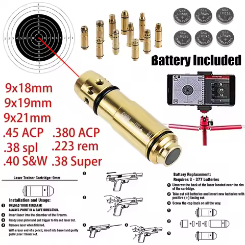 Tactical 9mm 9x19mm Training Laser Bullet Dry Firing Bore Sight for GLOCK 43 17 19 Taurus G2C Snap C