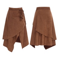 Jelory Womens Western Cowgirl Skirt Tiered Irregular Hem Side Zipper A-line Belted Skirt Y2K Midi Sk